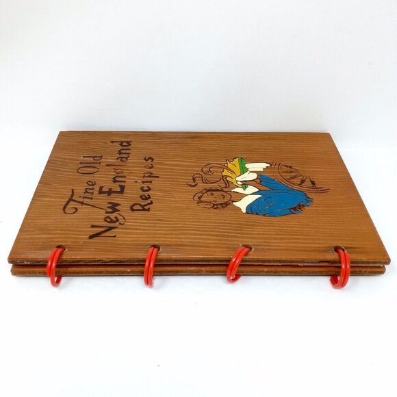 Vintage Fine Old New England Recipes Wood Cover Cookbook 1972 - Picture 2 of 7